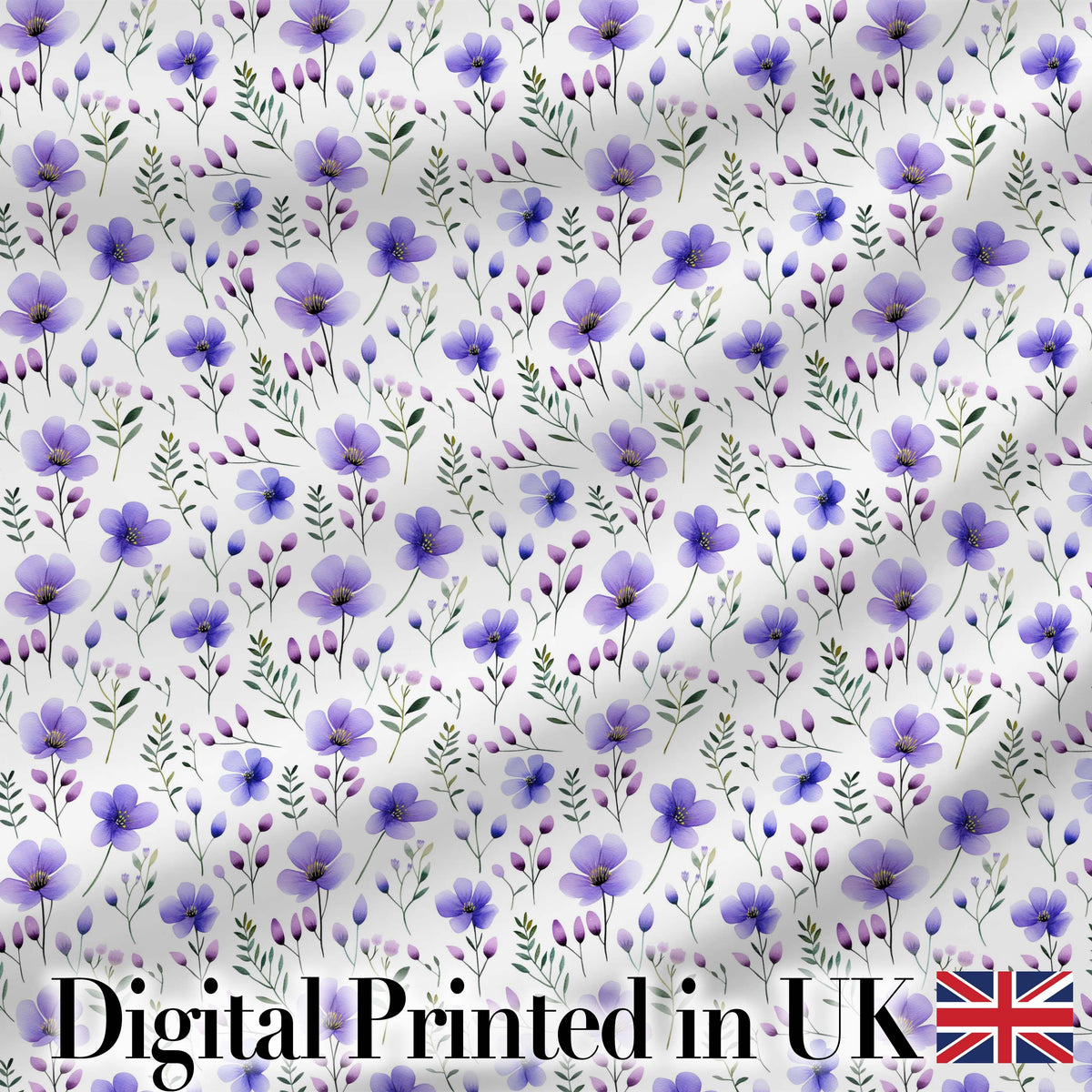 Purple Wildflowers and Delicate Botanical Stems Seamless Pattern Digital Print Fabric by the Metre UK Sewing Quilting Textile