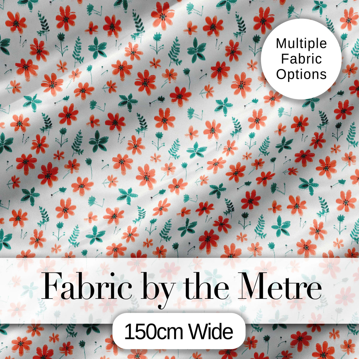 Coral Orange Floral Sprigs with Green Leaves Seamless Pattern Digital Print Fabric by the Metre UK Sewing Quilting Textile