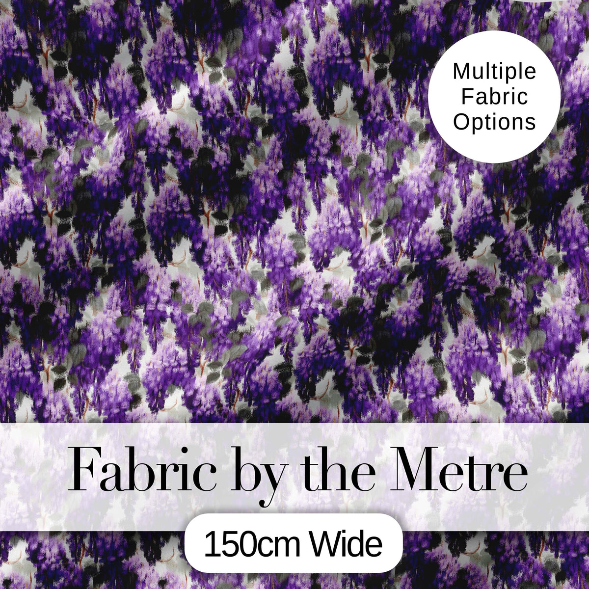 Elegant Purple Wisteria Clusters with Soft Leaves Seamless Pattern Digital Print Fabric by the Metre UK Sewing Quilting Textile