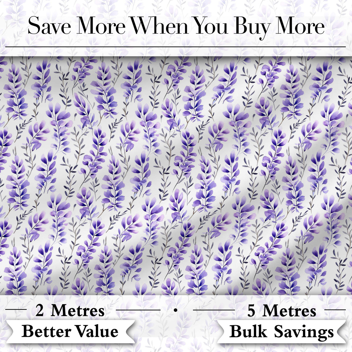 Minimal Lavender Botanical Stems on Light Background Seamless Pattern Digital Print Fabric by the Metre UK Sewing Quilting Textile