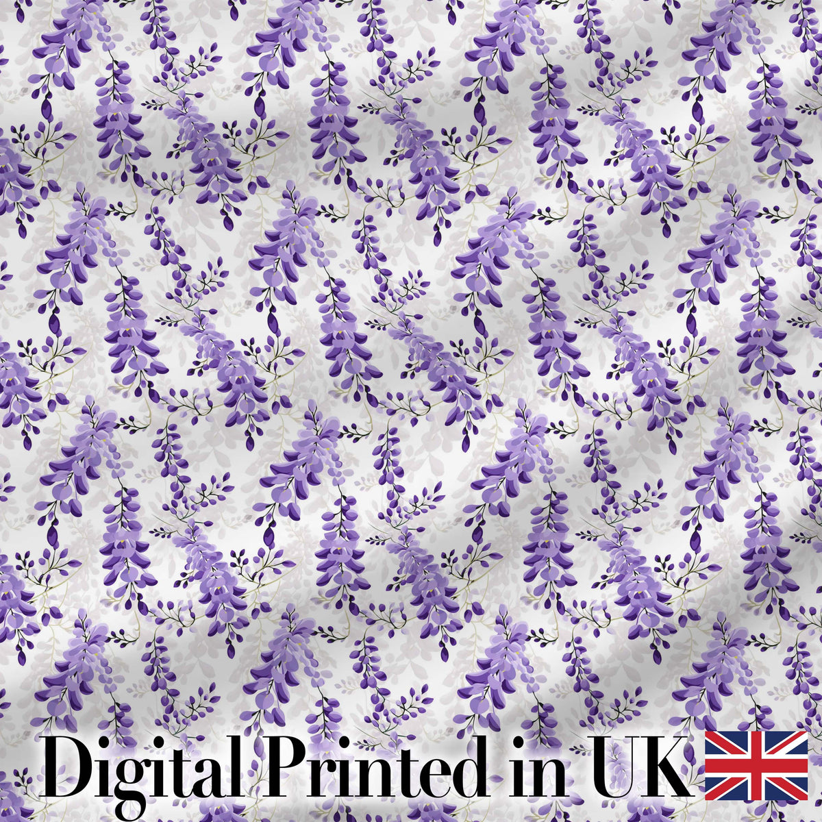 Light Grey Background Purple Wisteria Branches Minimal Seamless Pattern Digital Print Fabric by the Metre UK Sewing Quilting Textile