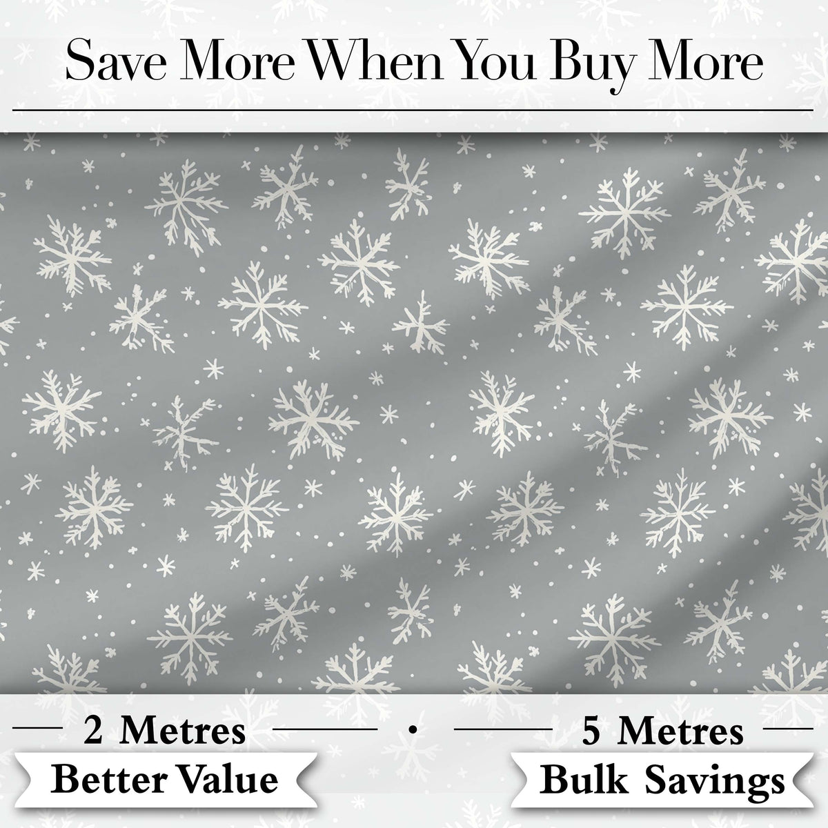 Grey Background White Snowflakes Winter Seamless Pattern Digital Print Fabric by the Metre UK Sewing Quilting Textile