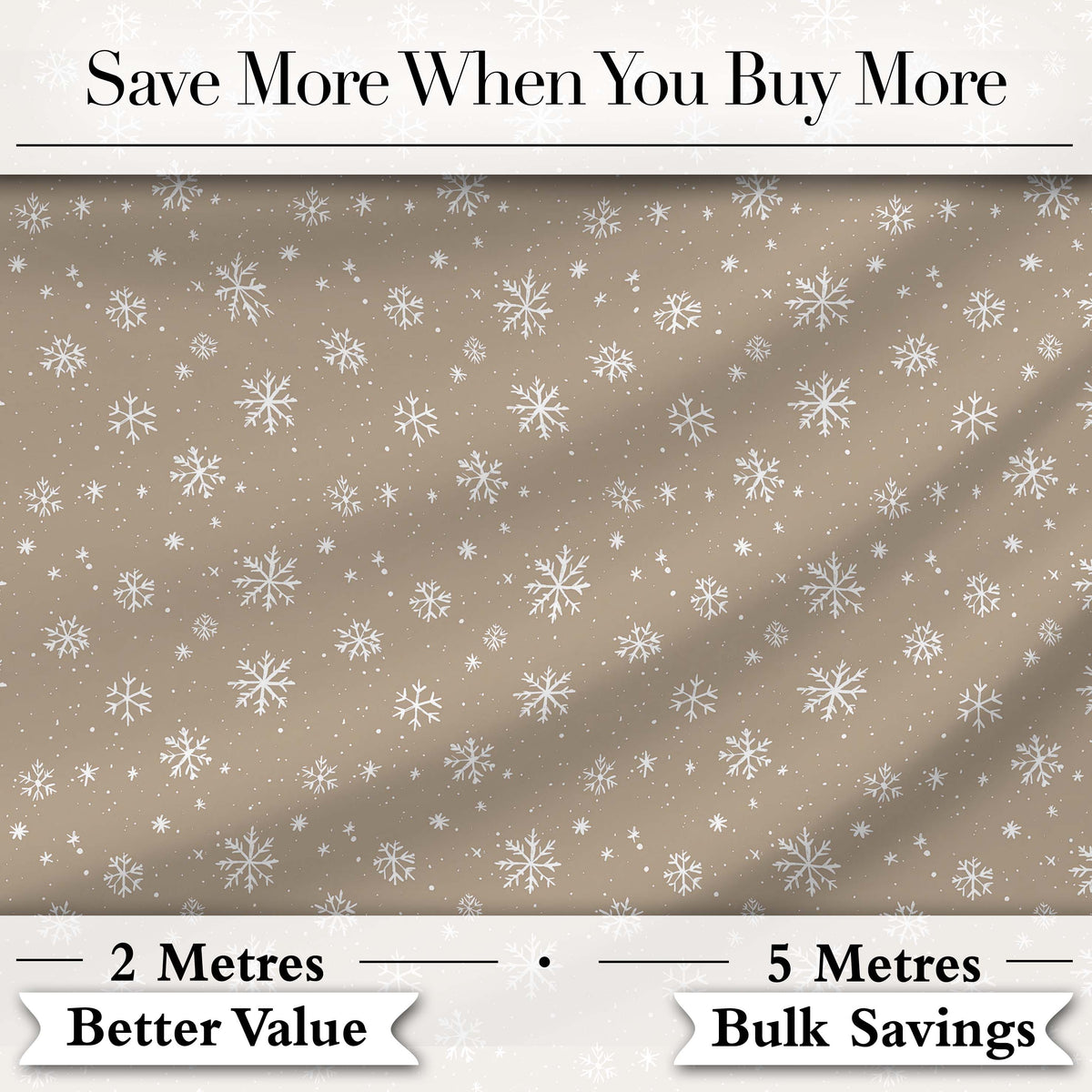Warm Taupe Background Snowflake Winter Seamless Pattern Digital Print Fabric by the Metre UK Sewing Quilting Textile