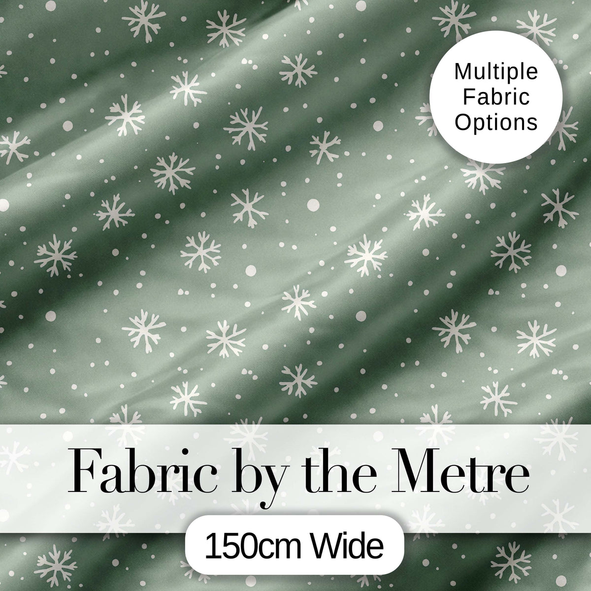 Sage Green Background Snowflake Winter Seamless Pattern Digital Print Fabric by the Metre UK Sewing Quilting Textile