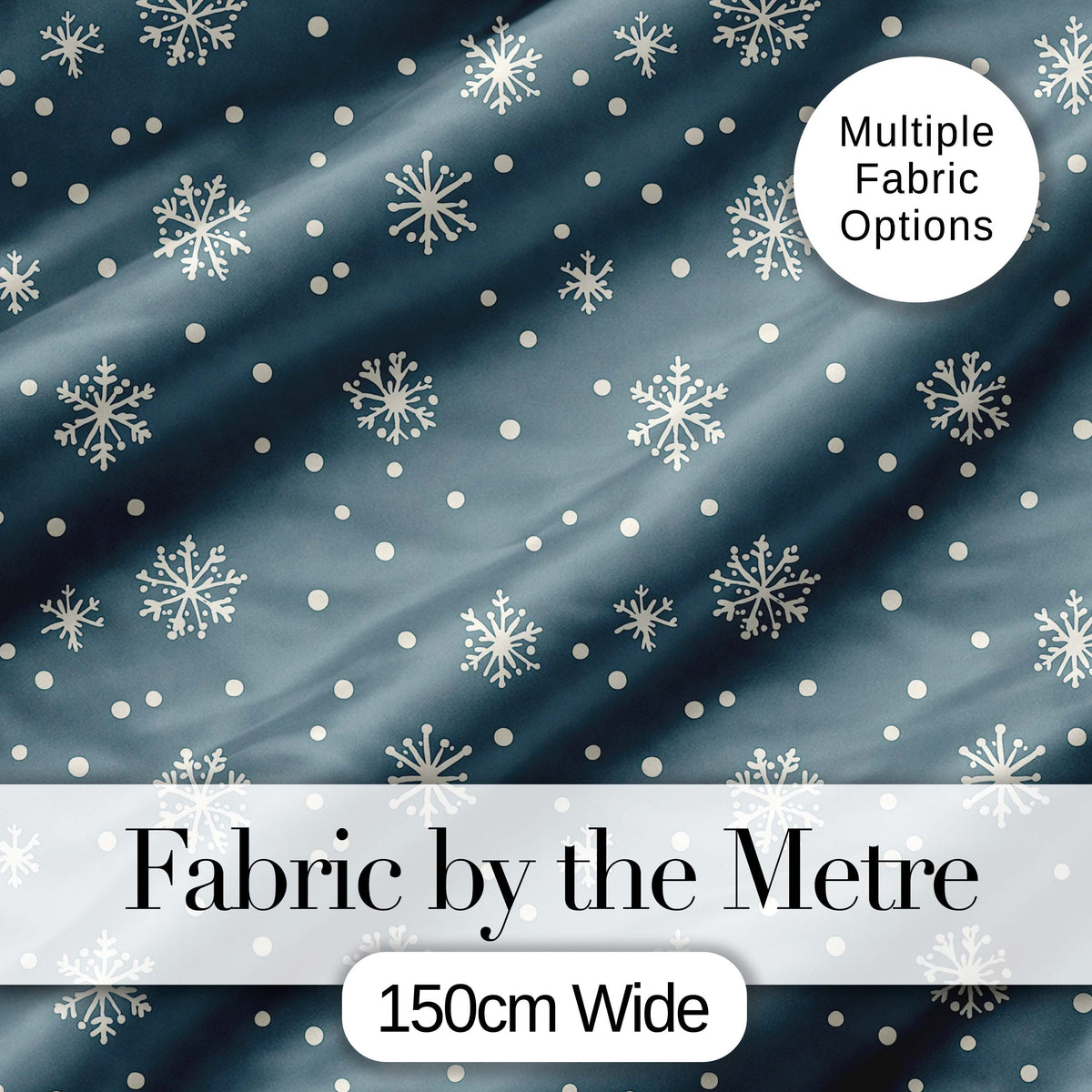 Blue Grey Background Snowflake Dots Winter Seamless Pattern Digital Print Fabric by the Metre UK Sewing Quilting Textile