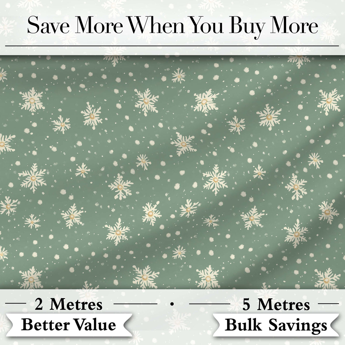 Muted Green Background Snowflake Floral Winter Seamless Pattern Digital Print Fabric by the Metre UK Sewing Quilting Textile