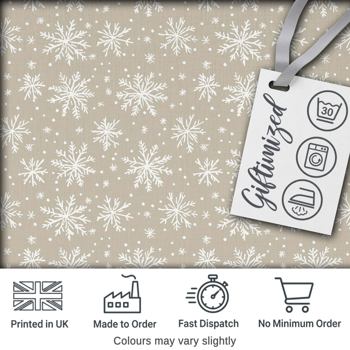 Neutral Beige Background Snowflake Dots Winter Seamless Pattern Digital Print Fabric by the Metre UK Sewing Quilting Textile