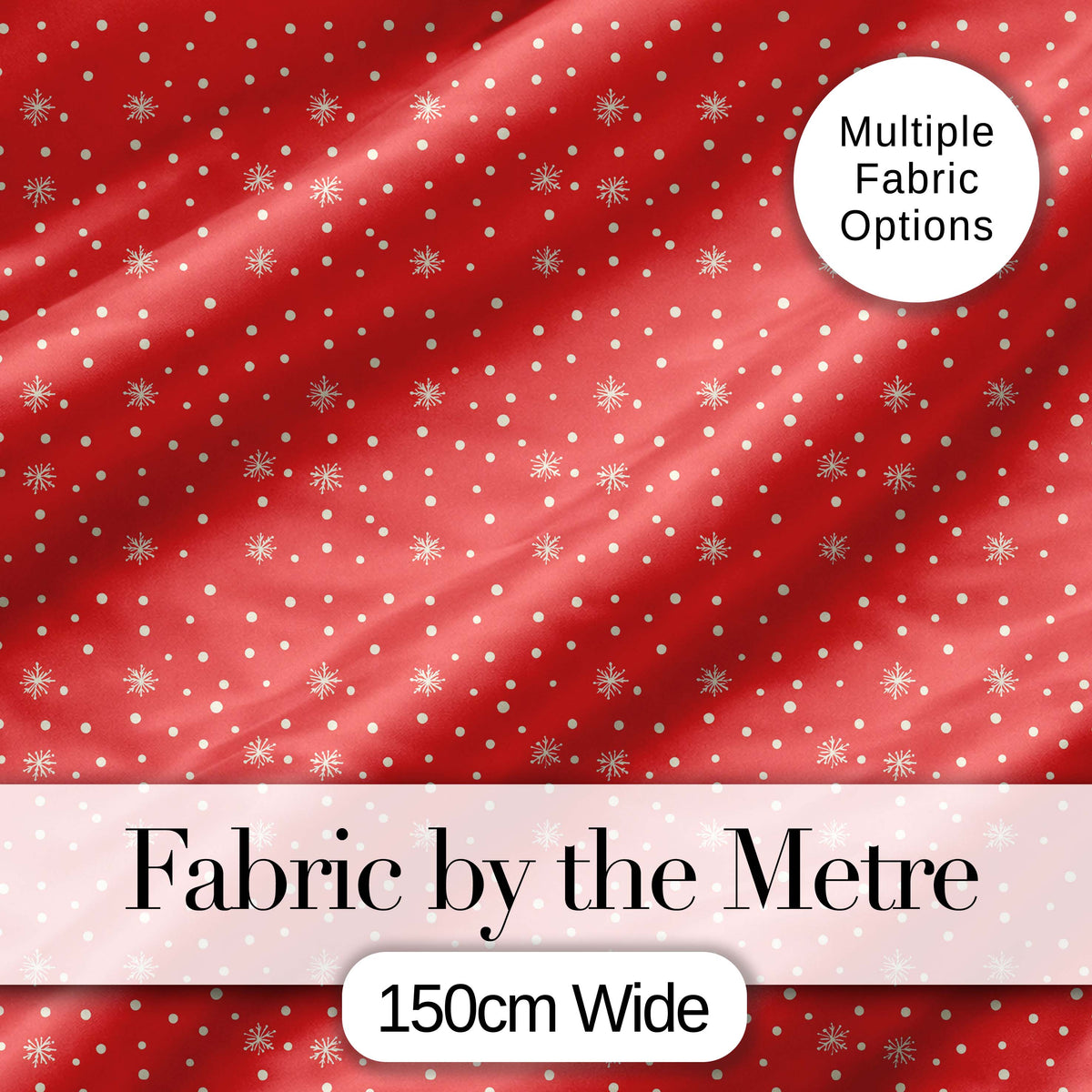 Red Background White Snowflakes Falling Winter Seamless Pattern Digital Print Fabric by the Metre UK Sewing Quilting Textile