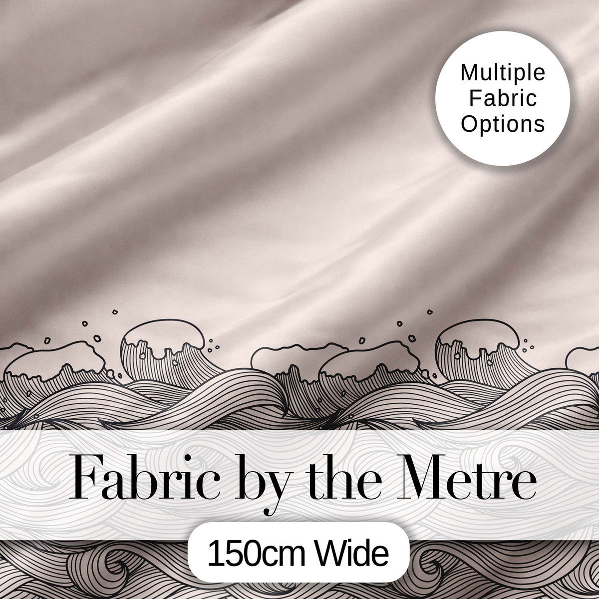 Soft Beige Ocean Wave Line Art Seamless Pattern Digital Print Fabric by the Metre UK Sewing Quilting Textile