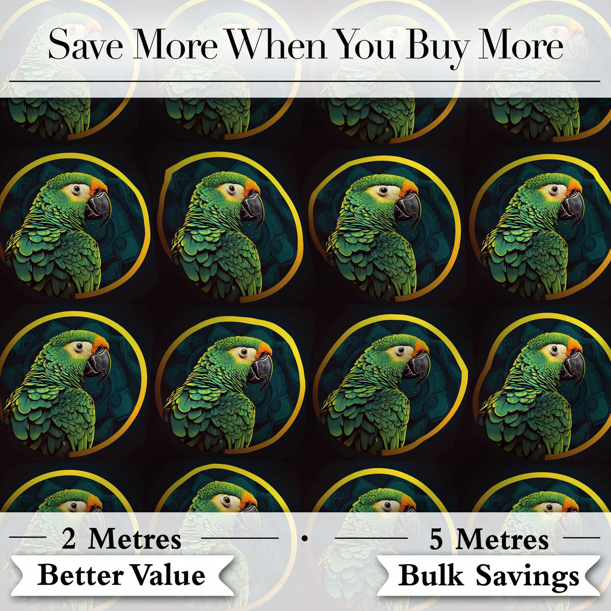 Exotic Green Parrot Circular Frame Seamless Pattern Digital Print Fabric by the Metre UK Sewing Quilting Textile