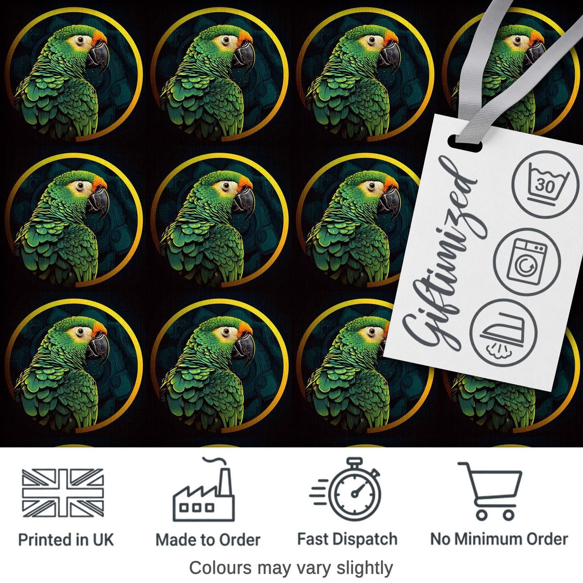 Exotic Green Parrot Circular Frame Seamless Pattern Digital Print Fabric by the Metre UK Sewing Quilting Textile