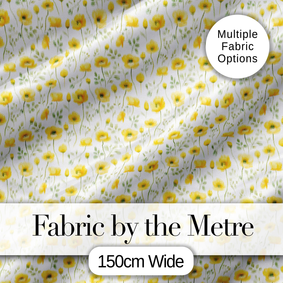 Soft Yellow Floral Wildflower Meadow Seamless Pattern Digital Print Fabric by the Metre UK Sewing Quilting Textile