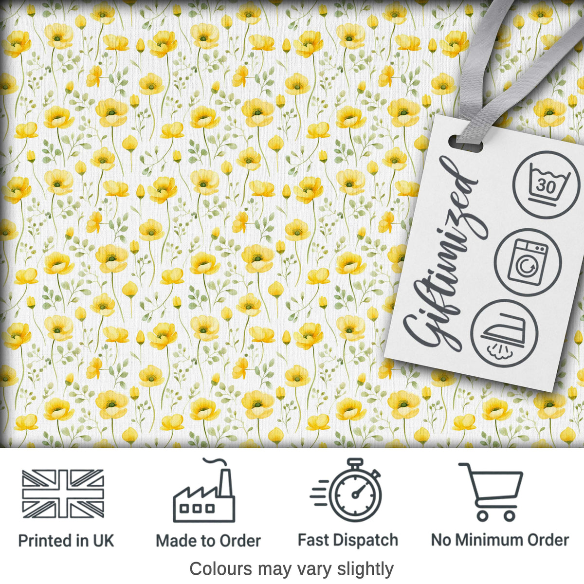 Soft Yellow Floral Wildflower Meadow Seamless Pattern Digital Print Fabric by the Metre UK Sewing Quilting Textile