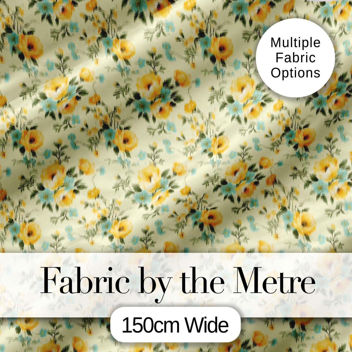 Vintage Yellow Blue Floral Bouquet Seamless Pattern Digital Print Fabric by the Metre UK Sewing Quilting Textile