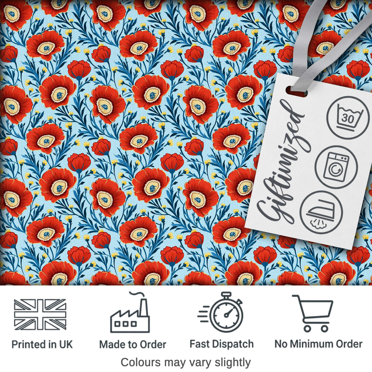 Red Poppy Flowers Botanical Garden Seamless Pattern Digital Print Fabric by the Metre UK Sewing Quilting Textile