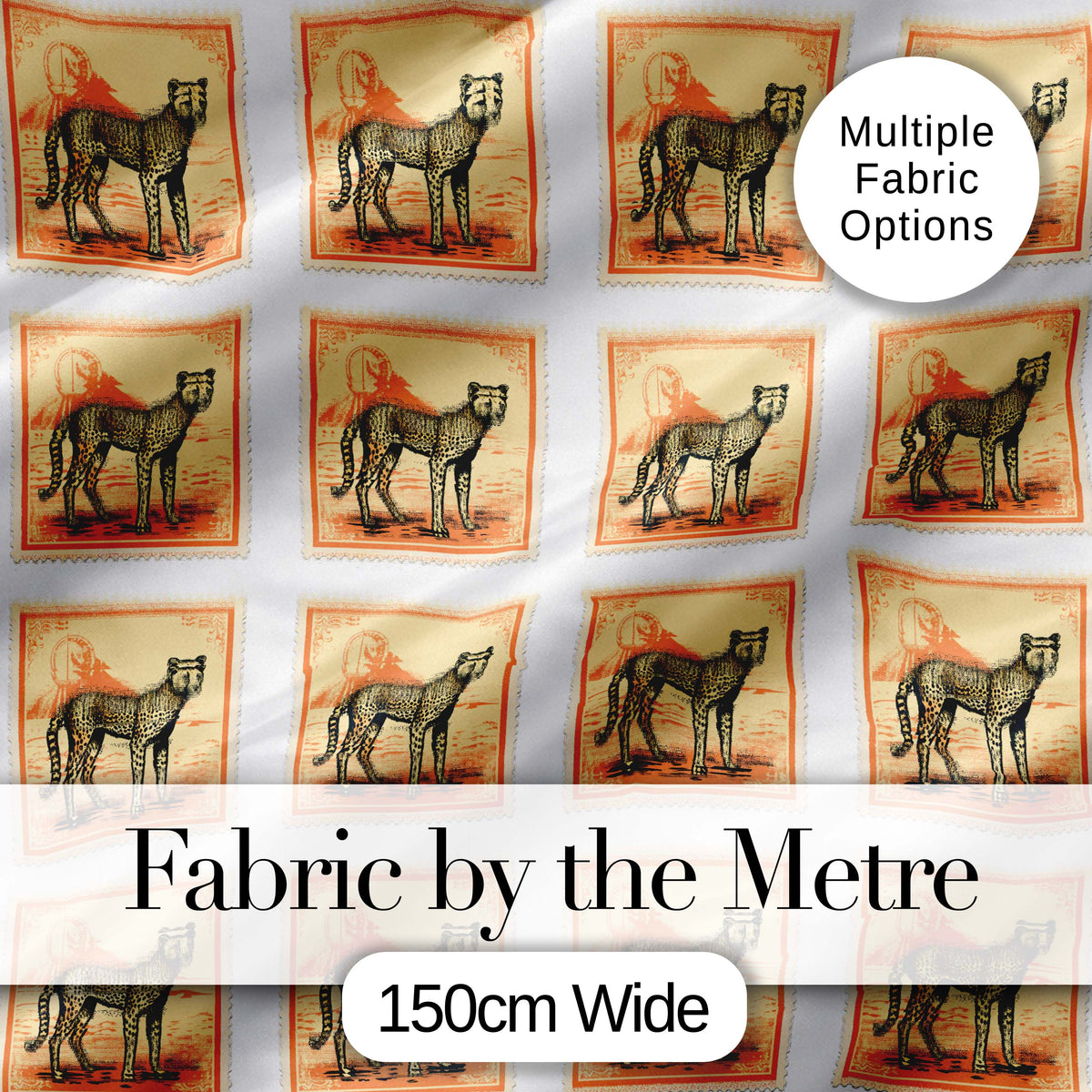 Vintage Cheetah Postage Stamp Style Safari Animal Seamless Pattern Digital Print Fabric by the Metre UK Sewing Quilting Textile