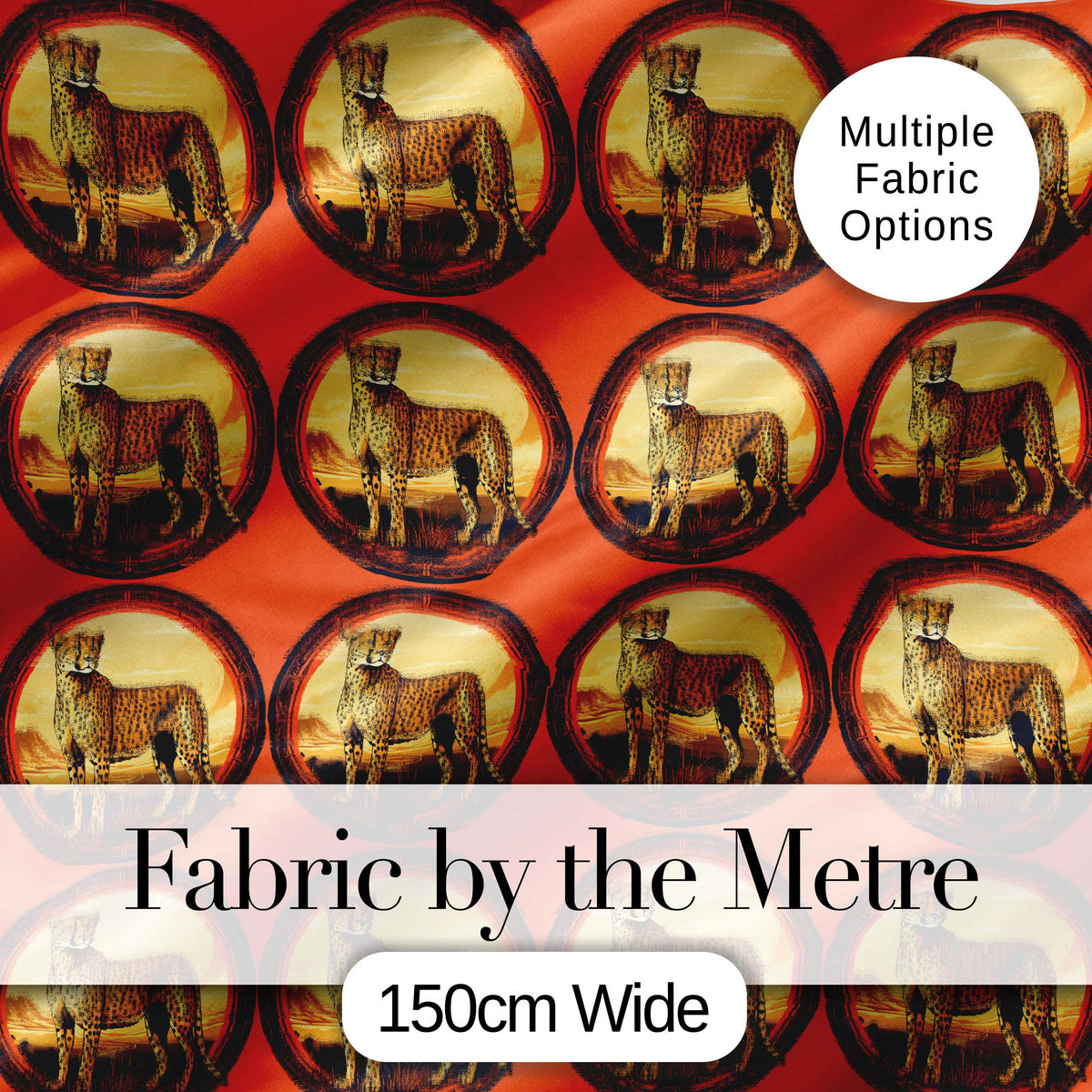 Decorative Cheetah Round Frame Landscape Seamless Pattern Digital Print Fabric by the Metre UK Sewing Quilting Textile