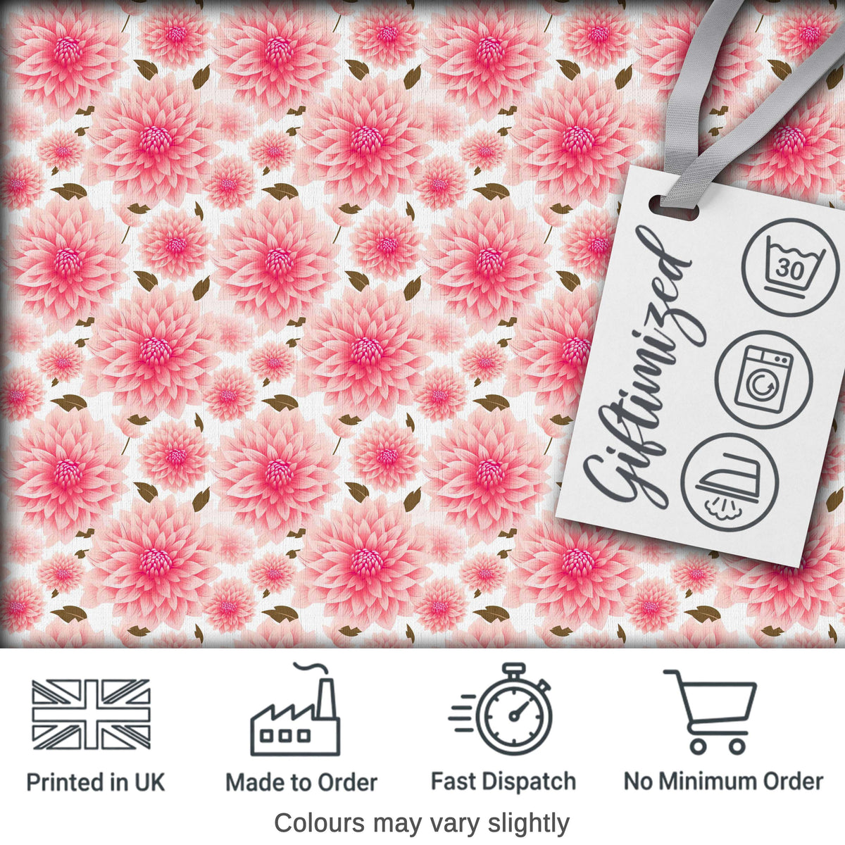 Light Pink Dahlia Bloom Soft Pastel Floral Seamless Pattern Digital Print Fabric by the Metre UK Sewing Quilting Textile