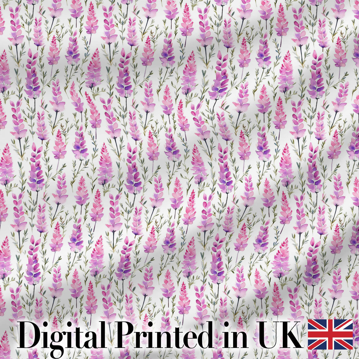 Purple Wildflower Meadow Watercolor Seamless Pattern Digital Print Fabric by the Metre UK Sewing Quilting Textile