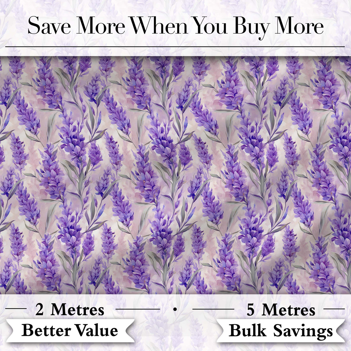 Soft Lavender Floral Botanical Watercolor Seamless Pattern Digital Print Fabric by the Metre UK Sewing Quilting Textile