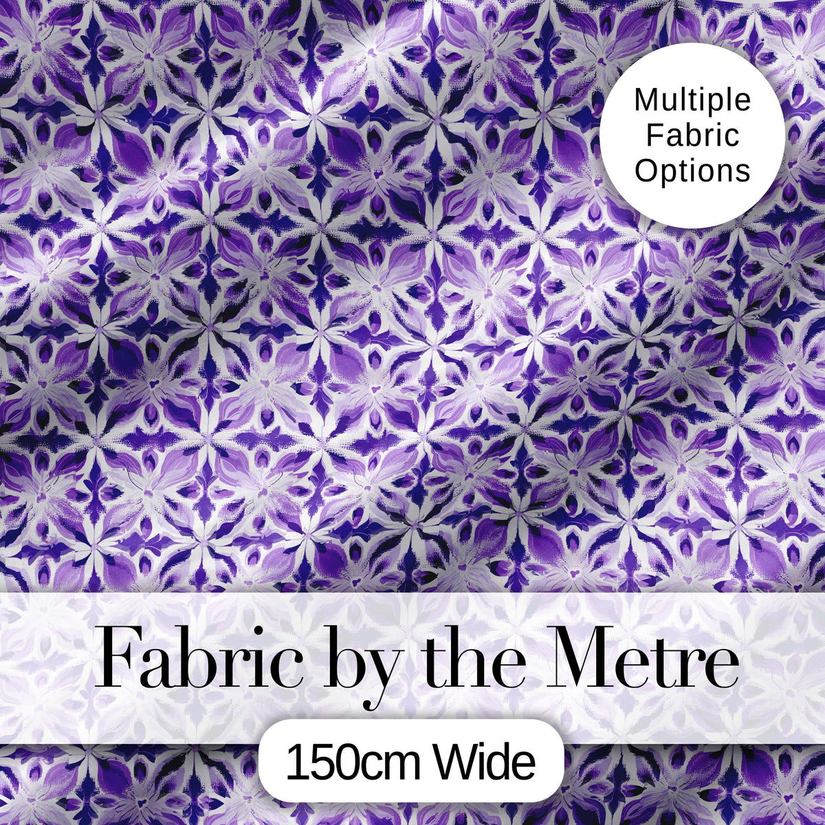 Purple Geometric Floral Tile Decorative Seamless Pattern Digital Print Fabric by the Metre UK Sewing Quilting Textile