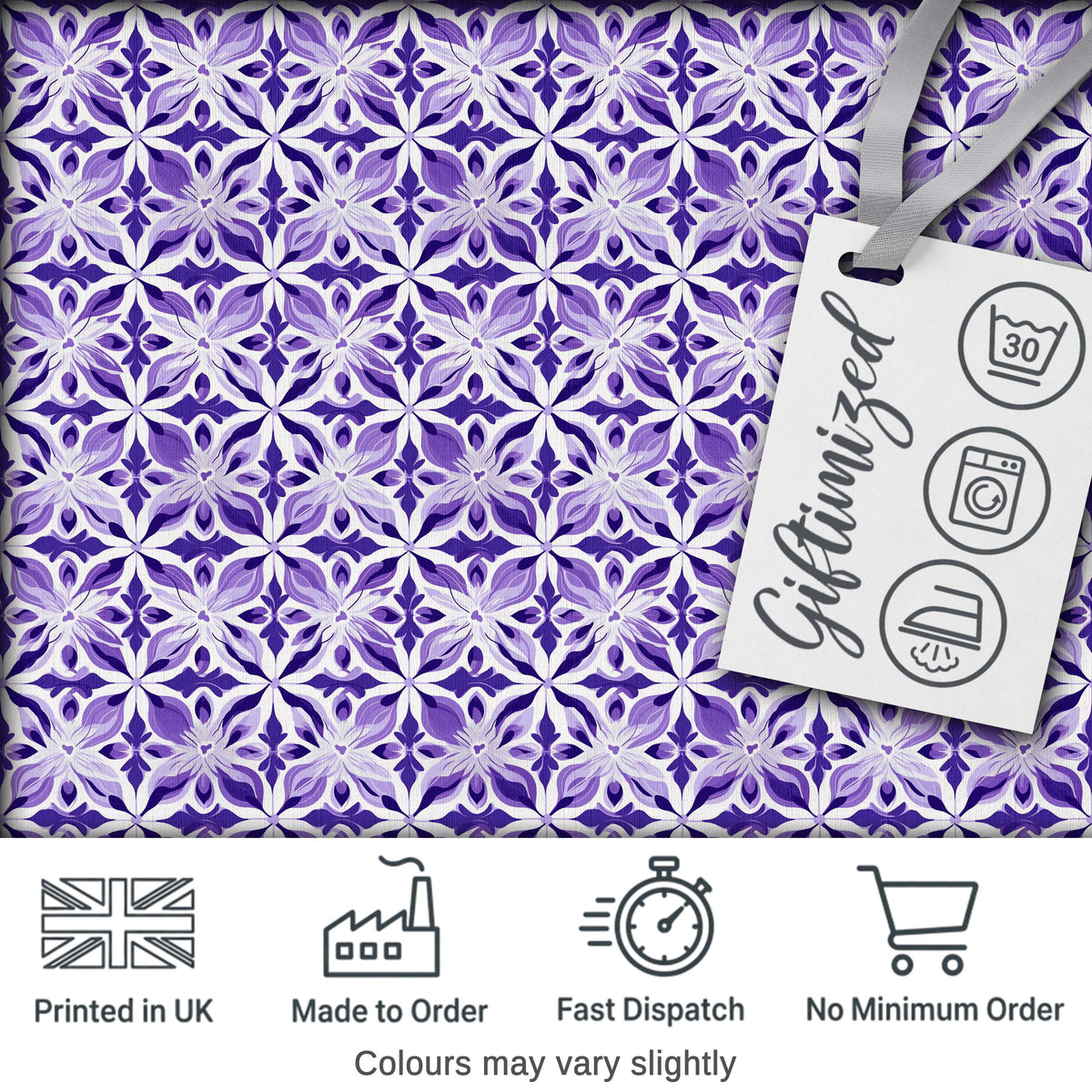 Purple Geometric Floral Tile Decorative Seamless Pattern Digital Print Fabric by the Metre UK Sewing Quilting Textile