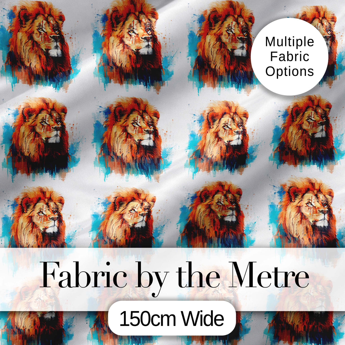 Colorful Lion Face Artistic Paint Splash Seamless Pattern Digital Print Fabric by the Metre UK Sewing Quilting Textile