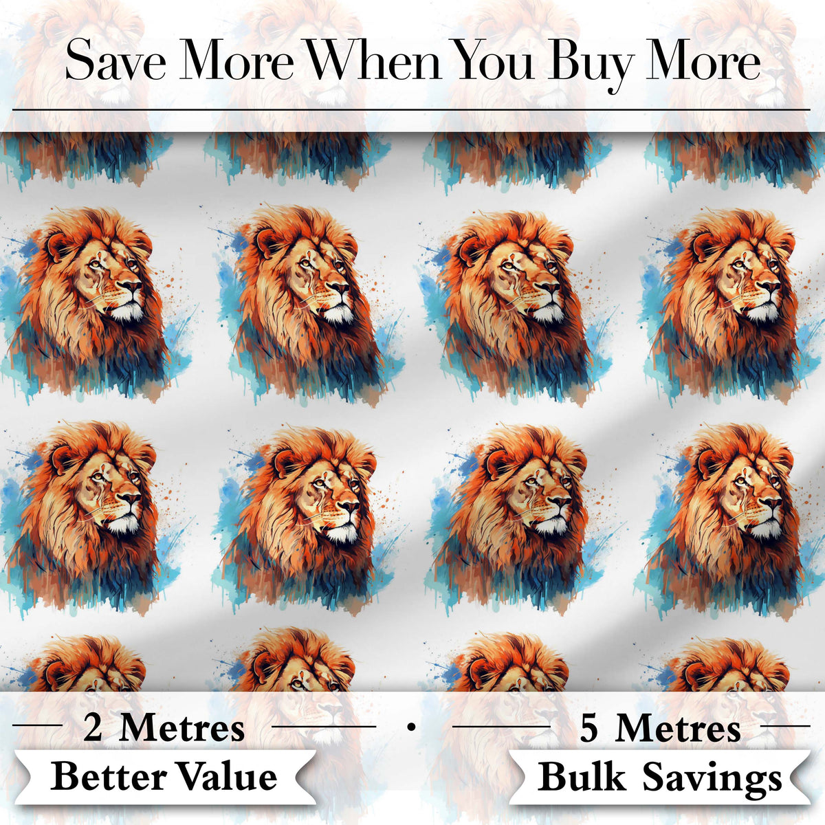 Colorful Lion Face Artistic Paint Splash Seamless Pattern Digital Print Fabric by the Metre UK Sewing Quilting Textile