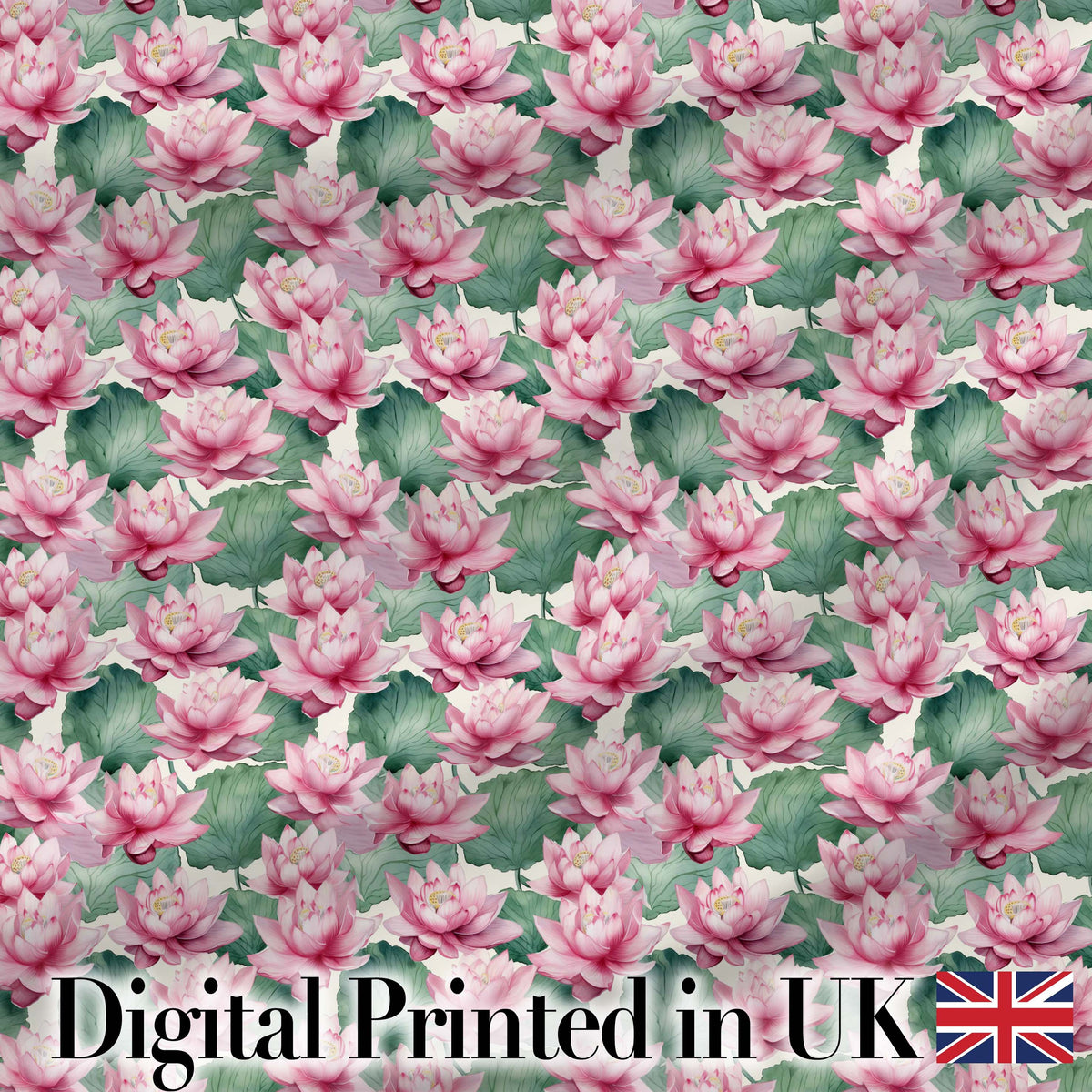 Pink Lotus Flower Botanical Watercolor Seamless Pattern Digital Print Fabric by the Metre UK Sewing Quilting Textile