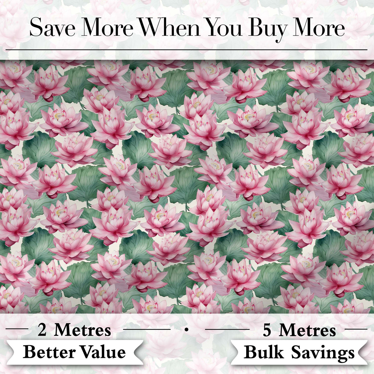 Pink Lotus Flower Botanical Watercolor Seamless Pattern Digital Print Fabric by the Metre UK Sewing Quilting Textile