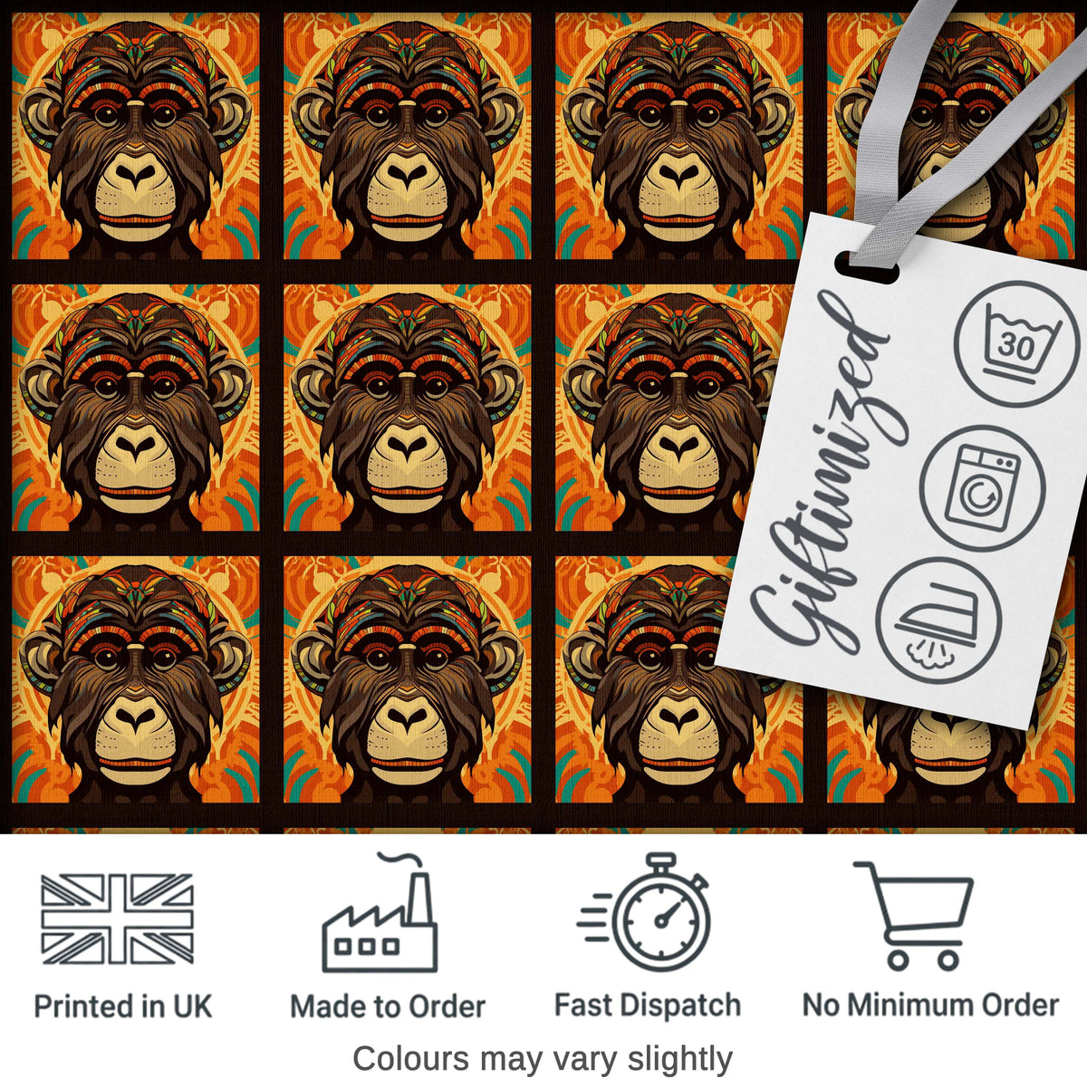 Colorful Tribal Monkey Face Abstract Art Seamless Pattern Digital Print Fabric by the Metre UK Sewing Quilting Textile