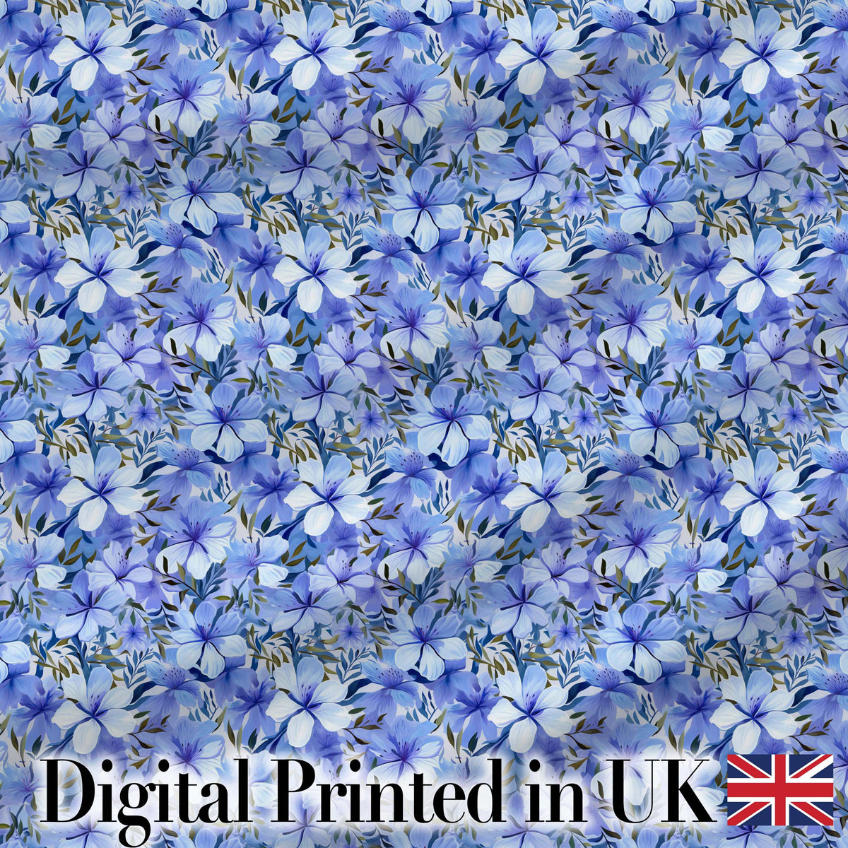 Blue Floral Blossom Botanical Garden Seamless Pattern Digital Print Fabric by the Metre UK Sewing Quilting Textile