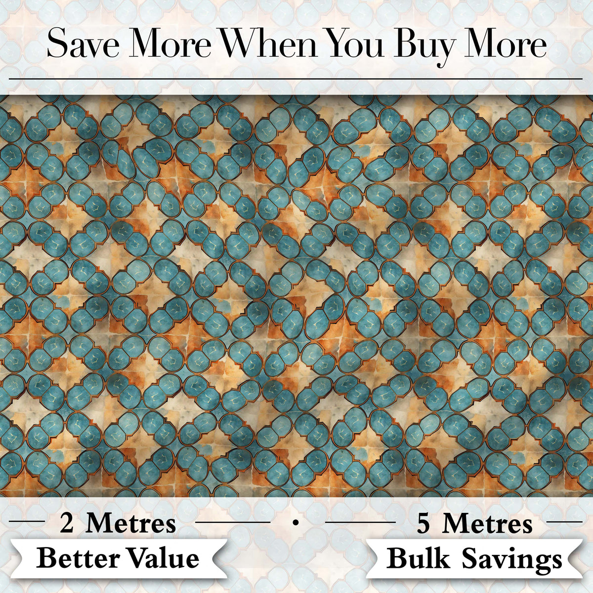 Moroccan Tile Blue Orange Geometric Seamless Pattern Ornamental Design Digital Print Fabric by the Metre UK Sewing Quilting Textile