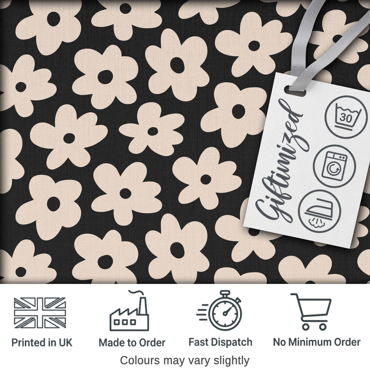 Minimal Beige Flower Silhouette on Dark Background Seamless Pattern Design Digital Print Fabric by the Metre UK Sewing Quilting Textile