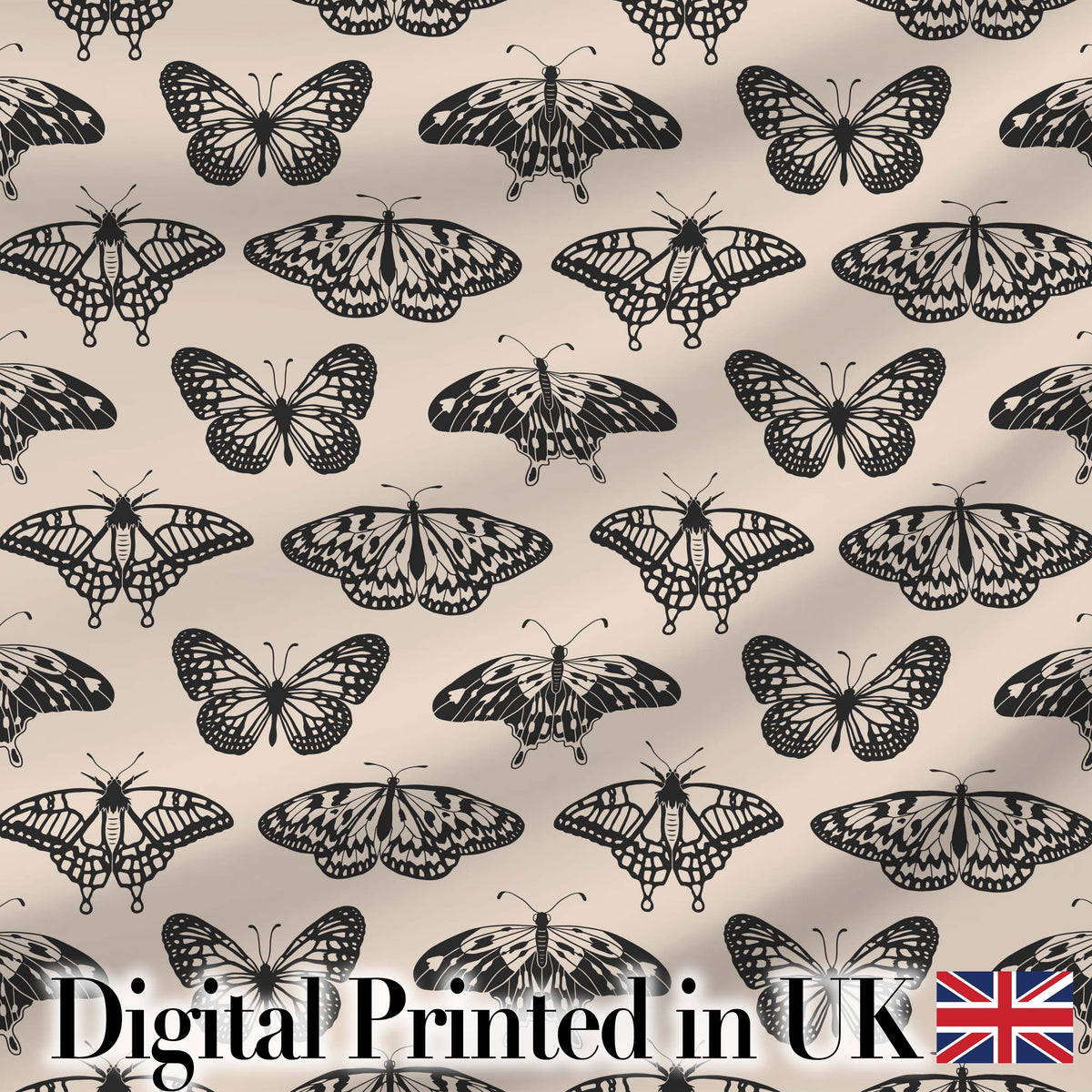 Black Butterfly Illustration Seamless Pattern Vintage Insect Design Digital Print Fabric by the Metre UK Sewing Quilting Textile