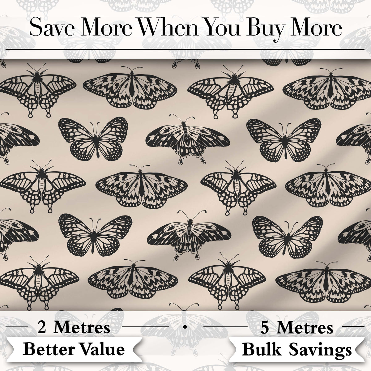 Black Butterfly Illustration Seamless Pattern Vintage Insect Design Digital Print Fabric by the Metre UK Sewing Quilting Textile