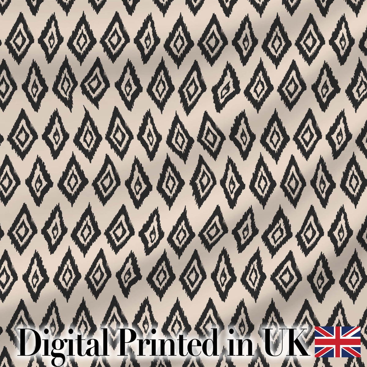 Black Tribal Diamond Ikat Seamless Pattern Ethnic Geometric Design Digital Print Fabric by the Metre UK Sewing Quilting Textile