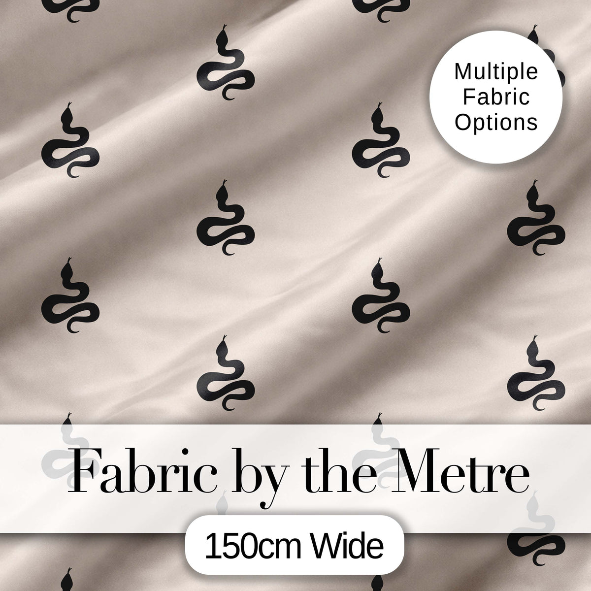 Minimal Black Snake Silhouette Seamless Pattern on Neutral Background Digital Print Fabric by the Metre UK Sewing Quilting Textile