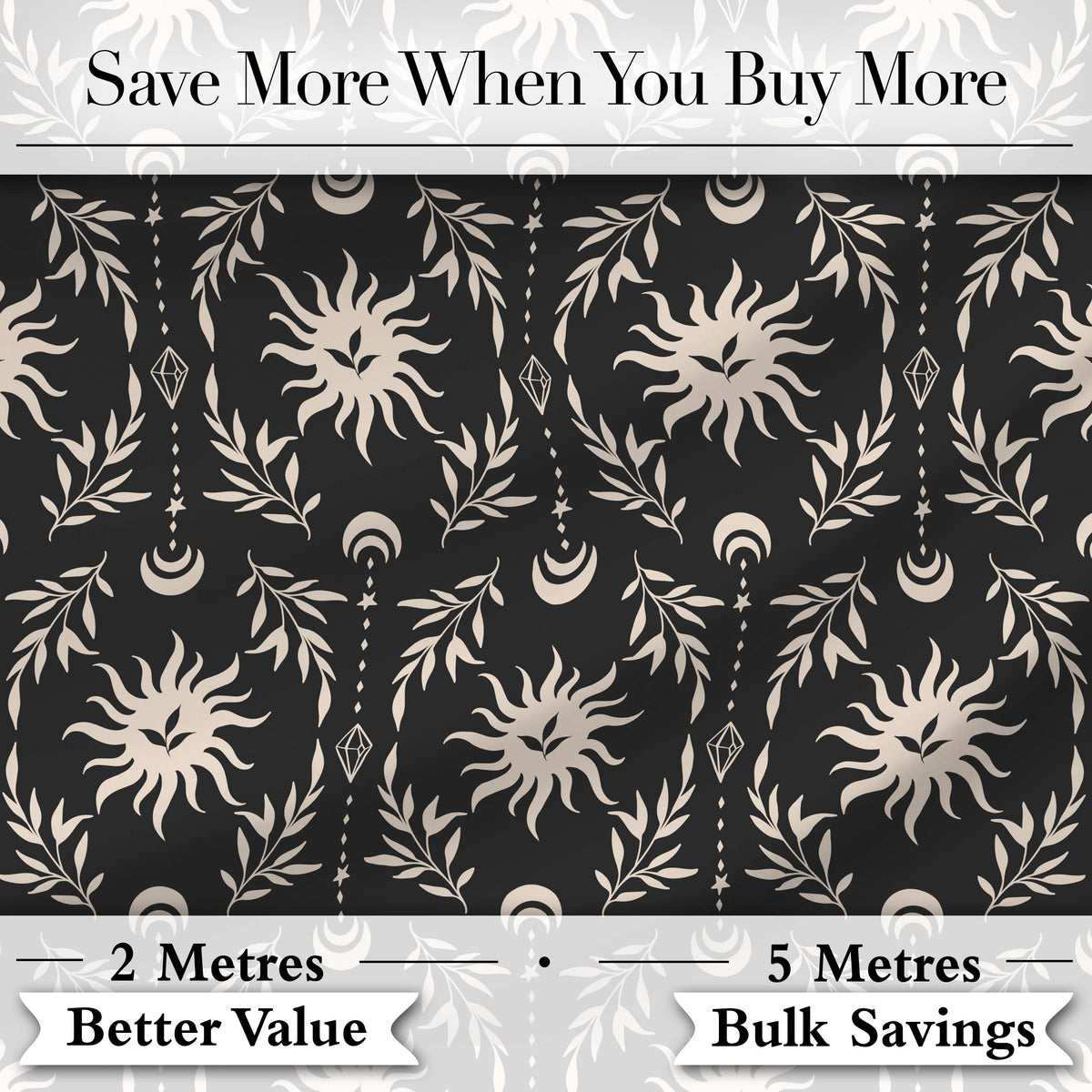 Celestial Sun Moon Botanical Seamless Pattern Mystical Nature Design Digital Print Fabric by the Metre UK Sewing Quilting Textile