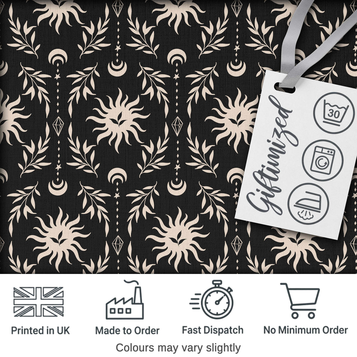 Celestial Sun Moon Botanical Seamless Pattern Mystical Nature Design Digital Print Fabric by the Metre UK Sewing Quilting Textile