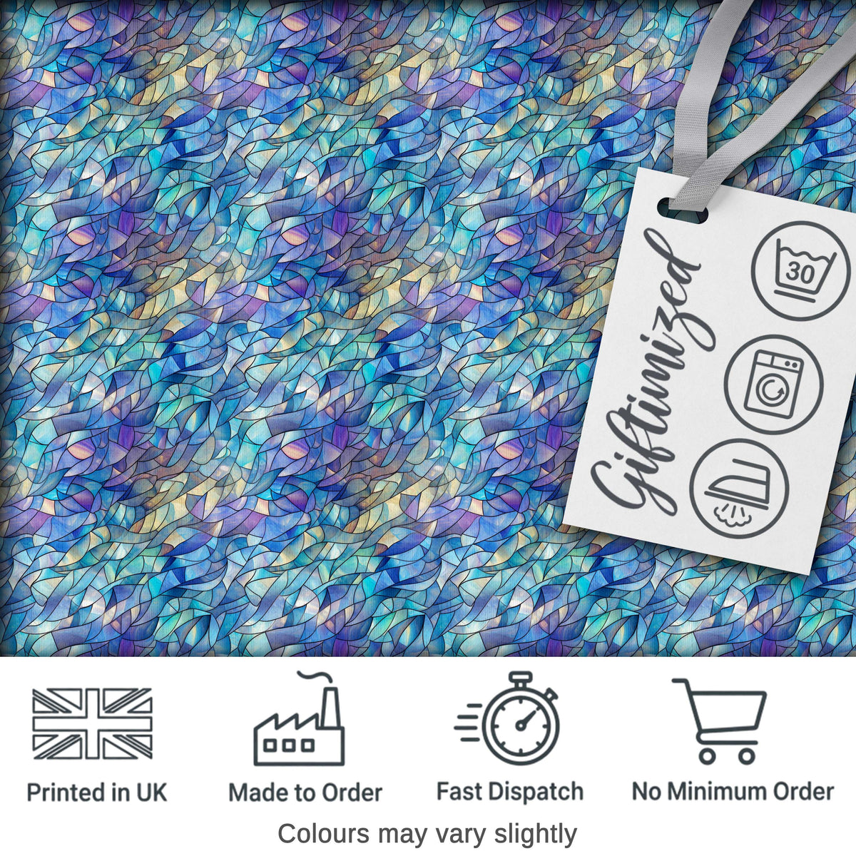 Abstract Blue Mosaic Glass Waves Seamless Pattern Artistic Texture Digital Print Fabric by the Metre UK Sewing Quilting Textile