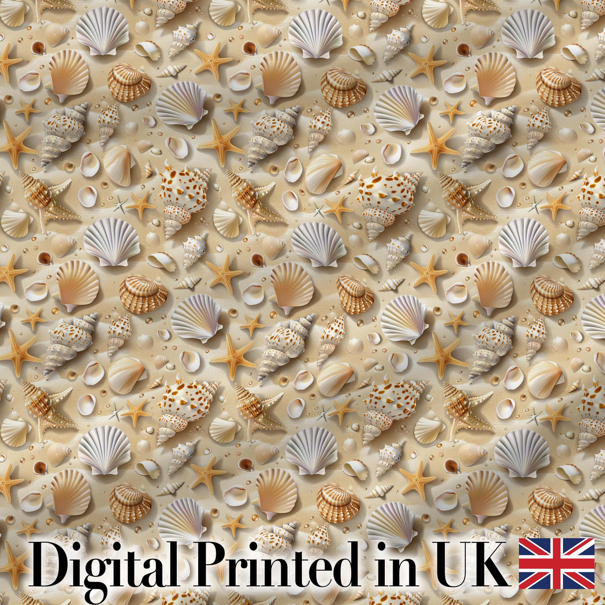 Seashell Starfish Sandy Beach Seamless Pattern Coastal Ocean Texture Digital Print Fabric by the Metre UK Sewing Quilting Textile
