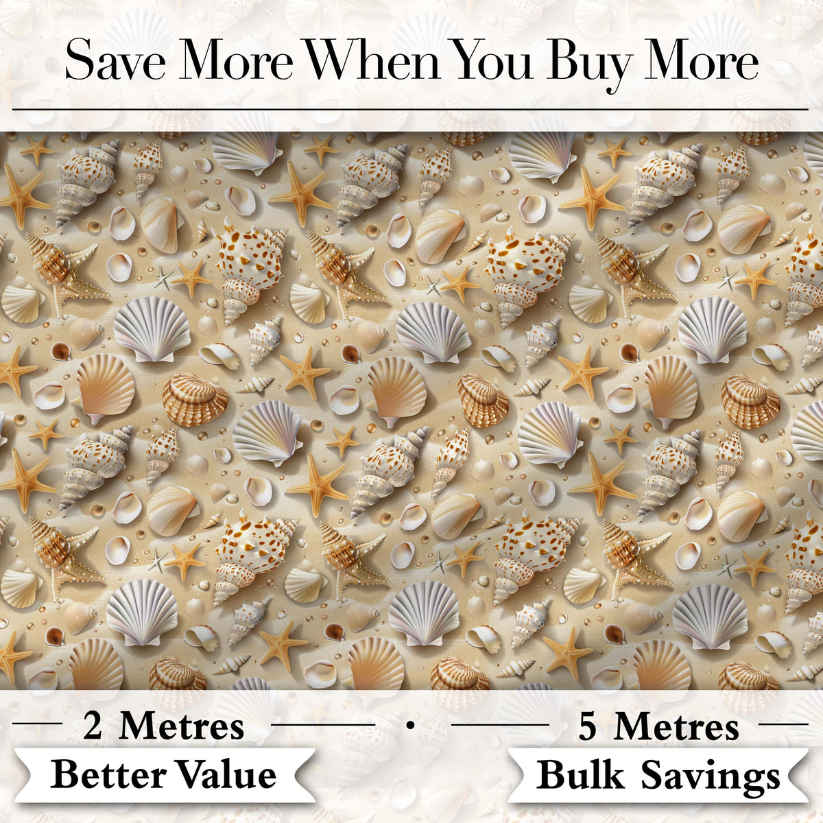 Seashell Starfish Sandy Beach Seamless Pattern Coastal Ocean Texture Digital Print Fabric by the Metre UK Sewing Quilting Textile