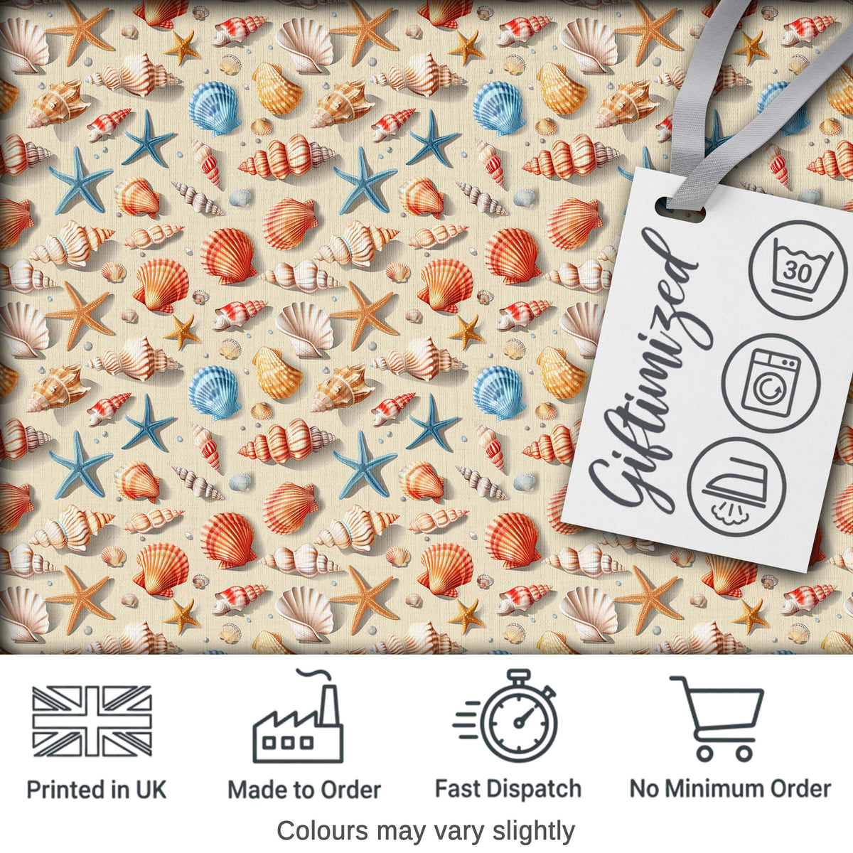 Colorful Seashell Starfish Ocean Seamless Pattern Vibrant Coastal Design Digital Print Fabric by the Metre UK Sewing Quilting Textile