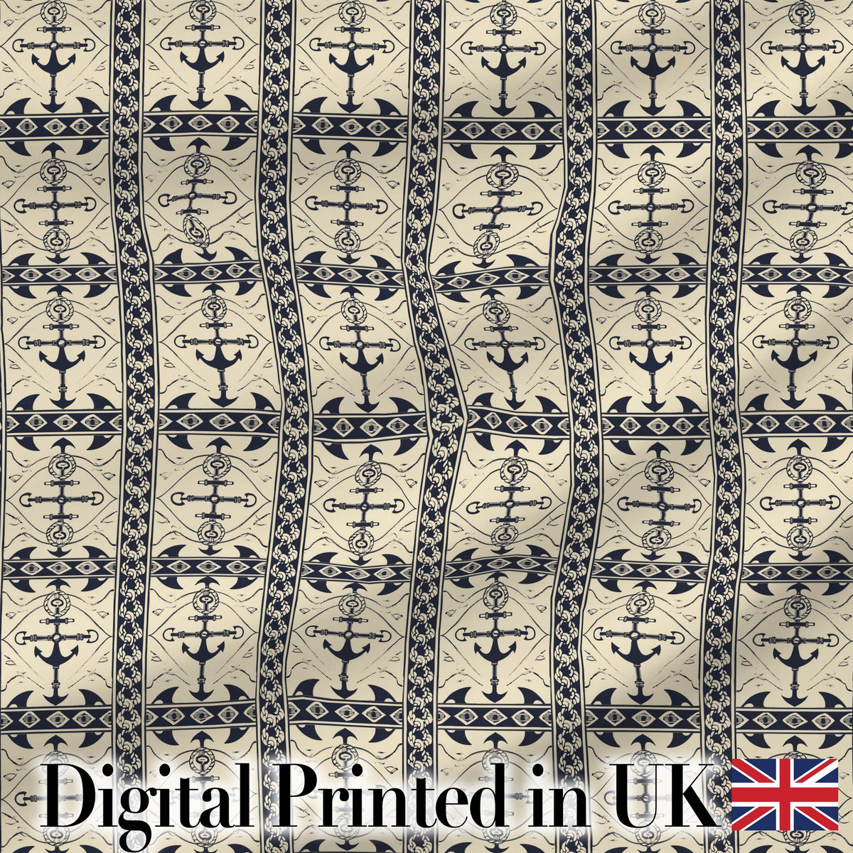 Nautical Anchor Stripe Seamless Pattern Classic Marine Vintage Design Digital Print Fabric by the Metre UK Sewing Quilting Textile