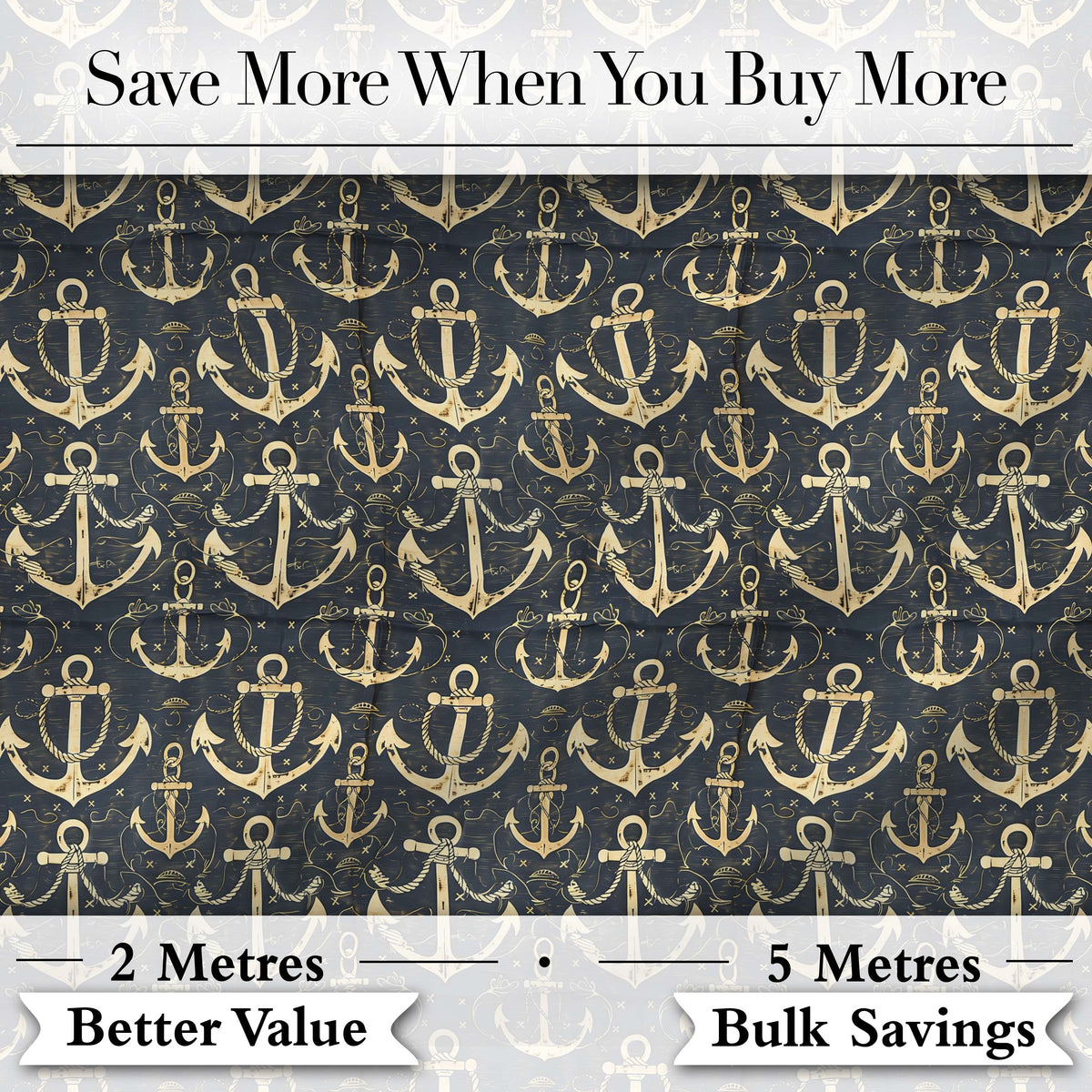 Vintage Anchor Rope Maritime Seamless Pattern Rustic Nautical Design Digital Print Fabric by the Metre UK Sewing Quilting Textile
