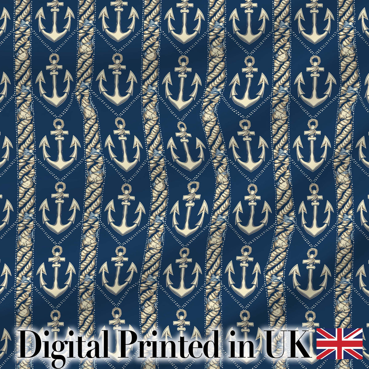 Nautical Anchor Rope Stripe Seamless Pattern Classic Marine Ocean Theme Digital Print Fabric by the Metre UK Sewing Quilting Textile