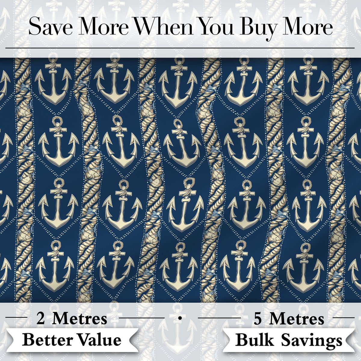 Nautical Anchor Rope Stripe Seamless Pattern Classic Marine Ocean Theme Digital Print Fabric by the Metre UK Sewing Quilting Textile