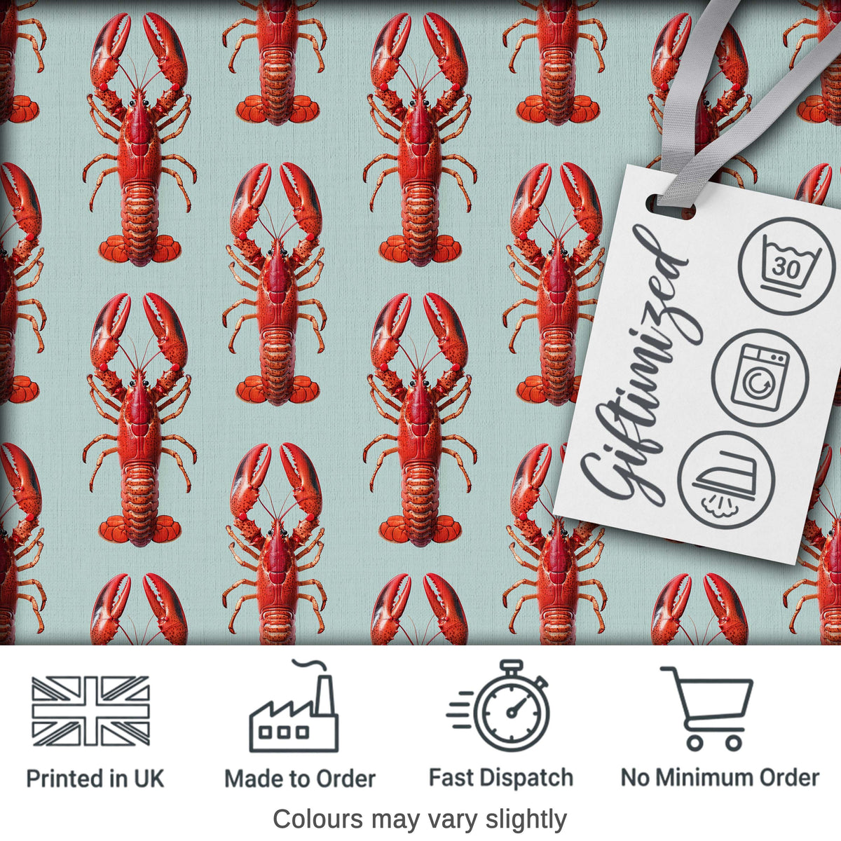 Realistic Red Lobster Seafood Seamless Pattern Marine Ocean Food Theme Digital Print Fabric by the Metre UK Sewing Quilting Textile