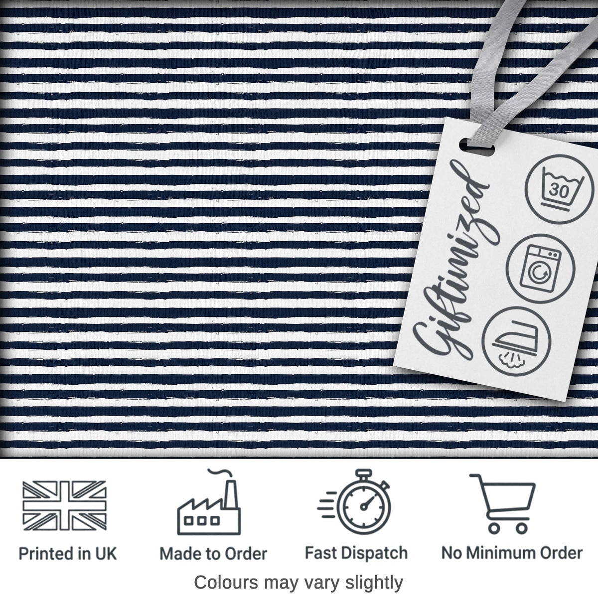 Navy Blue White Stripe Seamless Pattern Classic Nautical Fabric Design Digital Print Fabric by the Metre UK Sewing Quilting Textile